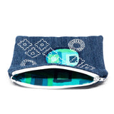 Blue Retro Denim Sashiko Zipper Large Pouch V1