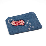 Red Bali Denim Sashiko Zipper Small Pouch