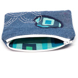 Blue Retro Denim Sashiko Zipper Small Pouch