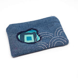 Blue Retro Denim Sashiko Zipper Small Pouch