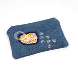 Vintage Floral Yellow Denim Sashiko Zipper Small Pouch