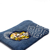 Yellow Floral Denim Sashiko Zipper Small Pouch