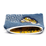 Yellow Floral Denim Sashiko Zipper Small Pouch