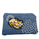 Yellow Floral Denim Sashiko Zipper Small Pouch