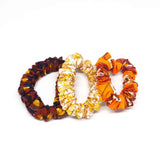 Vintage and Preloved Fabric Scrunchies - Maroon Yellow Orange