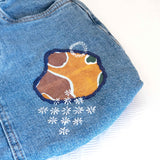 Antique Floral Orange Medium Denim Recycled Slouch Bag