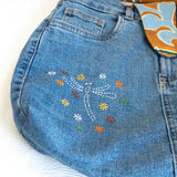 Antique Floral Orange Medium Denim Recycled Slouch Bag
