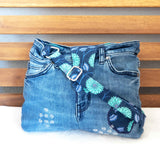 Purple Mint Floral Small Denim Recycled Slouch Bag