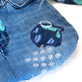 Purple Mint Floral Small Denim Recycled Slouch Bag