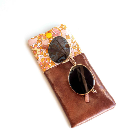 Paisley Pink Brown Faux Leather Soft Glasses Case New