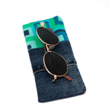 Blue Green Retro Denim Soft Glasses Case