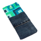 Blue Green Retro Denim Soft Glasses Case