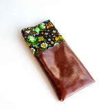 Vintage Floral Green Brown Vinyl Soft Glasses Case