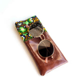 Vintage Floral Green Brown Vinyl Soft Glasses Case