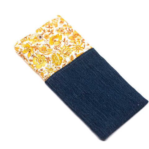 Vintage Yellow Floral Denim Soft Glasses Case