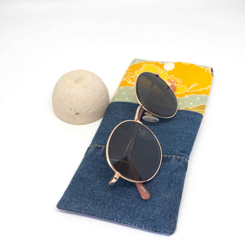 Floral Mint Denim Soft Glasses Case