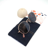 Navy Orange Floral Denim Soft Glasses Case