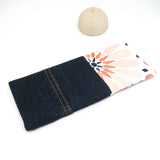 Navy Orange Floral Denim Soft Glasses Case