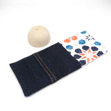 Navy Orange Floral Denim Soft Glasses Case