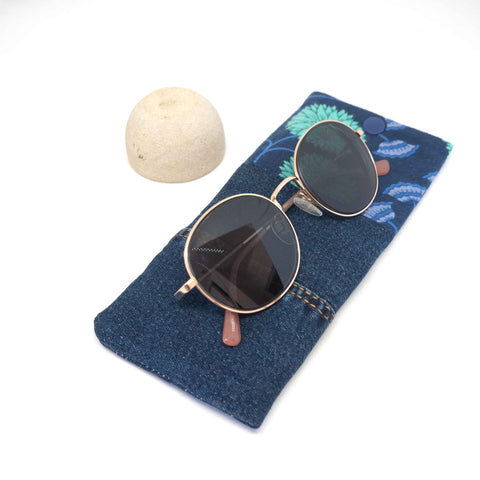 Purple Mint Floral Denim Soft Glasses Case