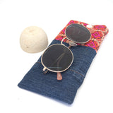 Red Geometric Denim Soft Glasses Case