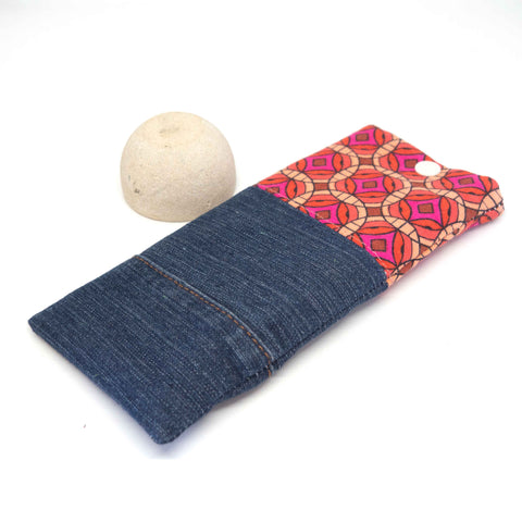 Red Geometric Denim Soft Glasses Case