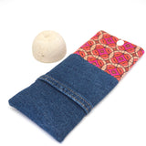 Red Geometric Denim Soft Glasses Case