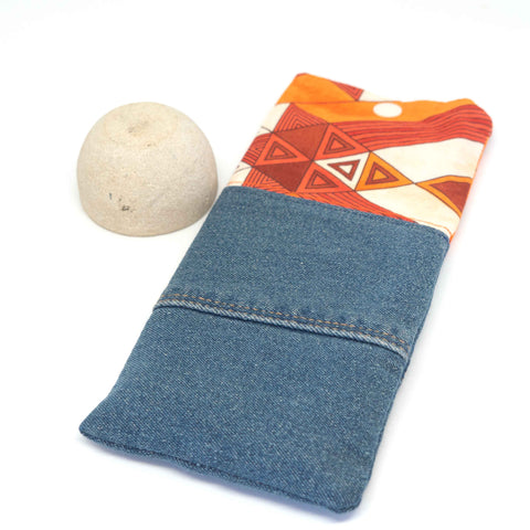 Orange Tribal Denim Soft Glasses Case