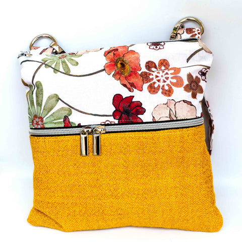 Yellow Floral Linen Harper Recycled Cross Body Bag