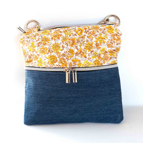 Vintage Yellow Floral Denim Harper Recycled Cross Body Bag