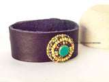 Yellow Circle Leather Cuff