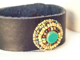 Yellow Circle Leather Cuff