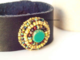 Yellow Circle Leather Cuff