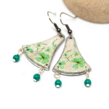 Recycled Rustic Resin Metal Green Clover Abstract Shape Earrings