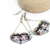 Abstract Gumnut Babies Brown Nut Recycled Metal Dangle Earrings