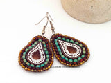 Tribal Picasso Bead Stitched Teardrop Earrings