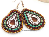 Tribal Picasso Bead Stitched Teardrop Earrings