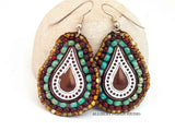 Tribal Picasso Bead Stitched Teardrop Earrings