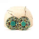 Turquoise Green Picasso Bead Stitched Round Earrings