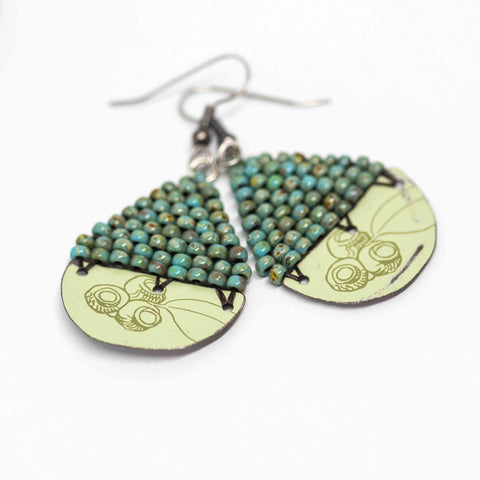 Recycled Metal Gumnut Babies Turquoise Gumnuts Teardrop Earrings