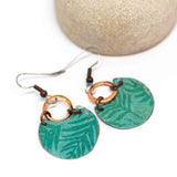 Recycled Metal Green Fern Half Moon Copper Earrings