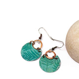 Recycled Metal Green Fern Half Moon Copper Earrings