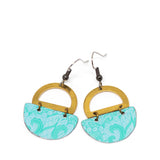 Light Blue Recycled Metal Brass Half Moon Earrings