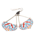 Abstract Blue Red Moroccan Recycled Metal Dangle Earrings