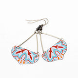 Abstract Blue Red Moroccan Recycled Metal Dangle Earrings