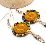Orange Gold Picasso Fossil Tribal Drop Earrings