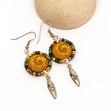 Orange Gold Picasso Fossil Tribal Drop Earrings