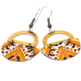 Orange Recycled Metal Brass Half Moon Earrings