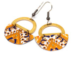 Orange Recycled Metal Brass Half Moon Earrings
