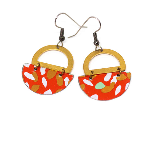 Orange Tiger Recycled Metal Brass Half Moon Earrings